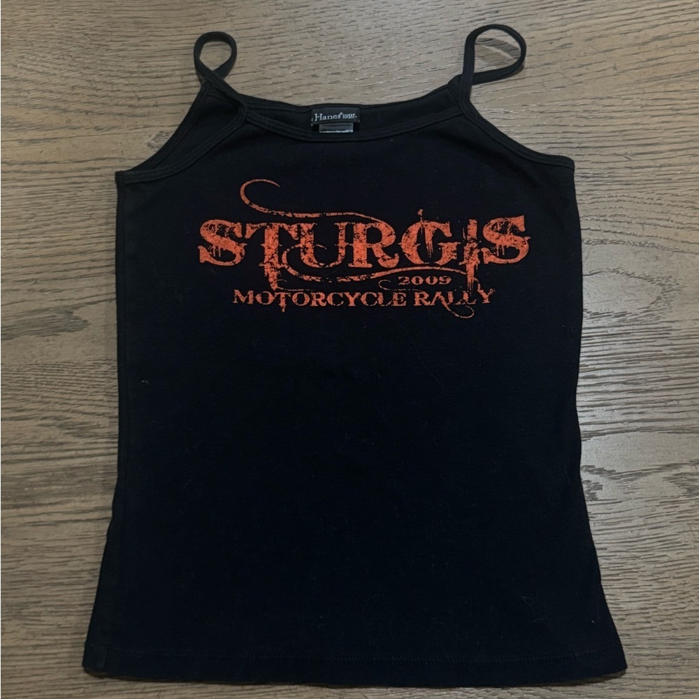 Vintage Sturgis 2009 Motorcycle Rally Black Fitted Biker Tank Y2K Small Hanes